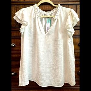 Nine Britton • NWT • Debbie Flutter Sleeve Blouse • Off-White • Large
